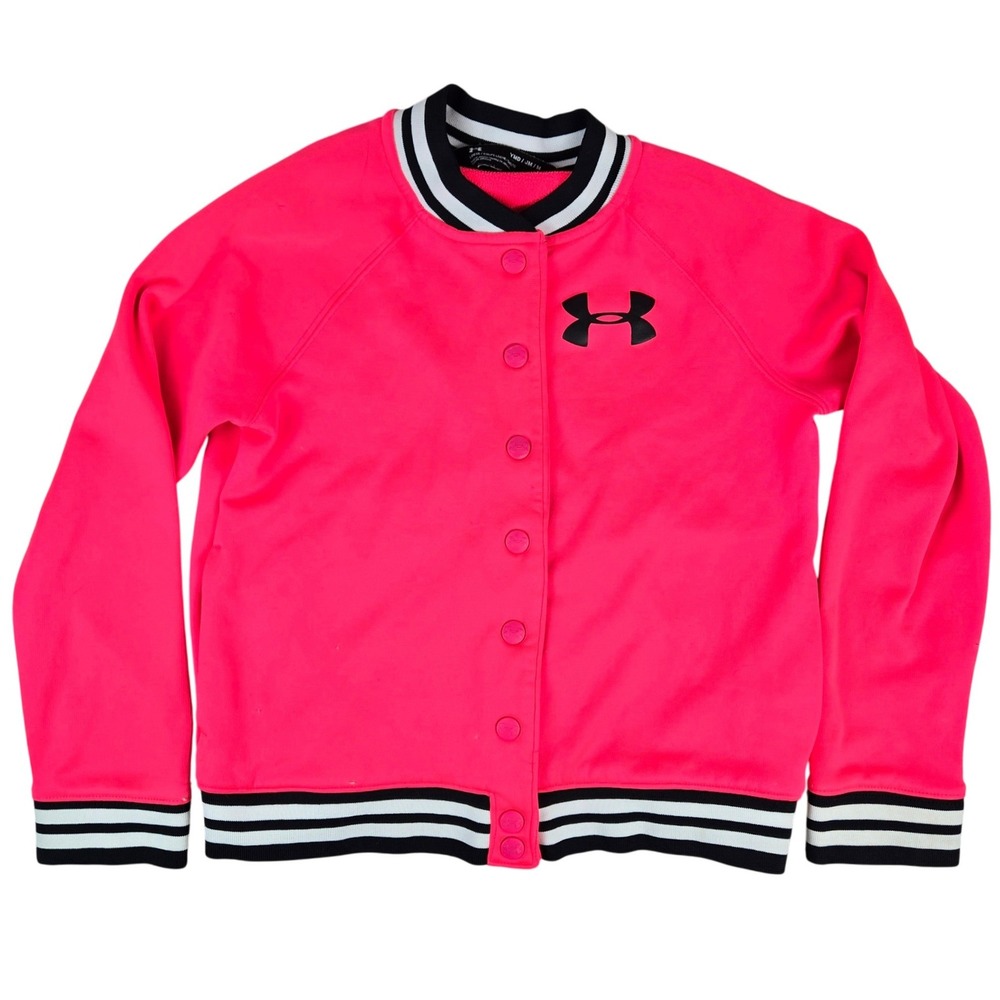 Under Armour Girls Pink ColdGear Varsity Bomber Jacket 1318316 Size Medium YMD